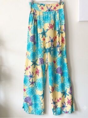 Vintage J. Harris 90s Starfish Shell Print Wide Leg Coastal Grandma Pants Size 6